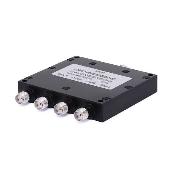 4-Way SMA Power Divider From 2 GHz to 8 GHz Rated at 20 Watts