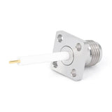 SMA Female Panel Mount Connector | 4 Hole Flange | Hole Spacing 6.35mm | Dielectric Feedthrough | Dielectric Core (2.1mm Dia × 15mm Length) | Round PCB Tail Pin (0.64mm Dia × 3mm Length) | DC-26.5 GHz