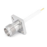 SMA Female Panel Mount Connector | 4 Hole Flange | Hole Spacing 6.35mm | Dielectric Feedthrough | Dielectric Core (2.1mm Dia × 15mm Length) | Round PCB Tail Pin (0.64mm Dia × 3mm Length) | DC-26.5 GHz