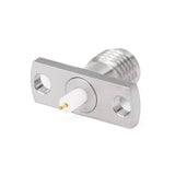 SMA Female Panel Mount Connector | 2 Hole Flush Flange | Hole Spacing 12.2mm | Dielectric Feedthrough | Dielectric Core (2.13mm Dia × 3.2mm Length) | Round PCB Tail Pin (0.4mm Dia × 1.3mm Length) | DC-26.5 GHz