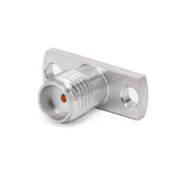 SMA Female Panel Mount Connector | 2 Hole Flush Flange | Hole Spacing 12.2mm | Dielectric Feedthrough | Dielectric Core (2.13mm Dia × 3.2mm Length) | Round PCB Tail Pin (0.4mm Dia × 1.3mm Length) | DC-26.5 GHz
