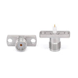 SMA Female Panel Mount Connector | 2 Hole Flush Flange | Hole Spacing 12.2mm | Dielectric Feedthrough | Dielectric Core (2.13mm Dia × 3.2mm Length) | Round PCB Tail Pin (0.4mm Dia × 1.3mm Length) | DC-26.5 GHz