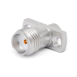 SMA Female Panel Mount Connector | 2Hole Flange | Hole Spacing 8.9mm | Metal Feedthrough | Metal Core (4mm Dia x 4mm Length) | Round PCB Pin (0.8mm Dia x 2mm Length) | DC -26.5 GHz