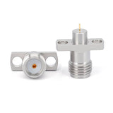 SMA Female Panel Mount Connector | 2Hole Flange | Hole Spacing 8.9mm | Metal Feedthrough | Metal Core (4mm Dia x 3mm Length) | Round PCB Pin (0.38mm Dia x 2mm Length) | DC -26.5 GHz