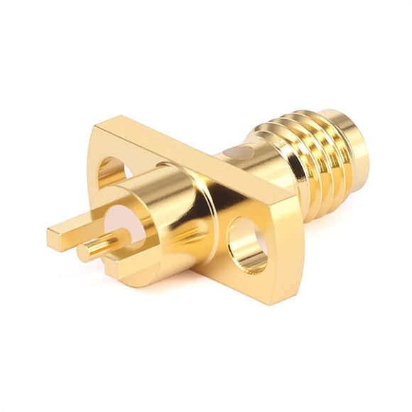 SSMA Female Panel Mount Connector | 2 Hole Flange | Hole Spacing 8.3mm | Metal Feedthrouth | Round PCB Tail Pin | DC-3GHz