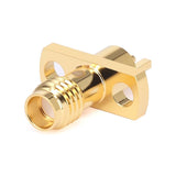 SSMA Female Panel Mount Connector | 2 Hole Flange | Hole Spacing 8.3mm | Metal Feedthrouth | Round PCB Tail Pin | DC-3GHz