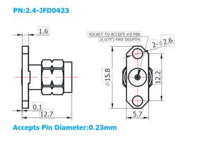 2.4mm Male Field Replaceable Connector with 2 Hole Flange, 12.2mm Hole Spacing,DC-50GHz