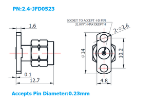 2.4mm Male Field Replaceable Connector with 2 Hole Flange, 10.2mm Hole Spacing,DC-50GHz