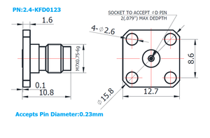 2.4mm Female Field Replaceable Connector with 4 Hole Flange, 8.6mm Hole Spacing,DC-50GHz