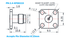 2.4mm Female Field Replaceable Connector with 4 Hole Flange, 6.35mm Hole Spacing,DC-50GHz