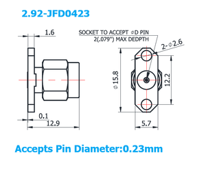 2.92mm Male Field Replaceable Connector with 2 Hole Flange, 12.2mm Hole Spacing,DC-40GHz