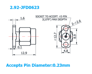 2.92mm Male Field Replaceable Connector with 2 Hole Flange, 8.9mm Hole Spacing,DC-40GHz