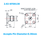 2.92mm Female Field Replaceable Connector with 4 Hole Flange, 8.6mm Hole Spacing,DC-40GHz