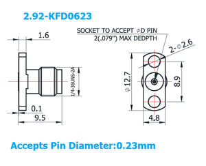 2.92mm Female Field Replaceable Connector with 2 Hole Flange, 8.9mm Hole Spacing,DC-40GHz