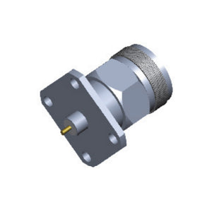 N Male Connector with 4-hole Flange，Hole Spacing 18.3mm, Through-plate Metal Φ6mm Length 4mm, Tail Pin Φ1.27mm Length 2mm，DC-18GHz