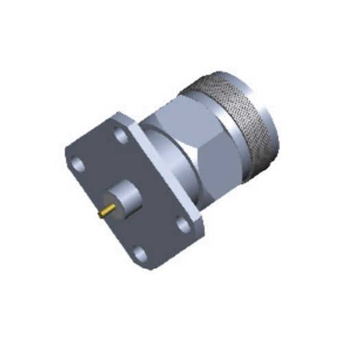 N Male Connector with 4-hole Flange，Hole Spacing 18.3mm, Through-plate Metal Φ6mm Length 4mm, Tail Pin Φ1.27mm Length 2mm，DC-18GHz