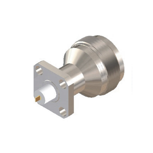 N Female Connector with 4-hole Flange，Hole Spacing 8.6mm, Through-plate Insulator Φ4.1mm Length 4mm, Flat Pin Φ1.27mm Thickness 0.2mm Length 1.5mm，DC-18GHz