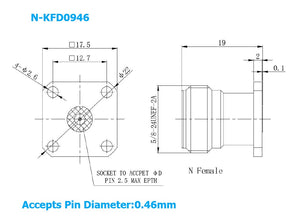 N Female Field Replaceable Connector with 4 Hole Flange, 12.7mm Hole Spacing,DC-18GHz