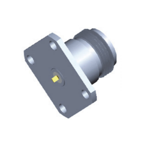 N Female Connector with 4-hole Flange，Hole Spacing 18.3mm, Flat Pin Φ1.5mm Thickness 0.2mm Length 2mm，DC-18GHz