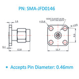 SMA Male Field Replaceable Connector 4-Hole Flange,8.6mm Hole Spacing,  DC-26.5GHz