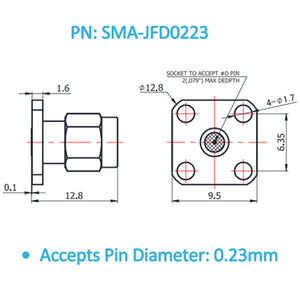 SMA Male Field Replaceable Connector 4-Hole Flange,6.35mm Hole Spacing,  DC-26.5GHz