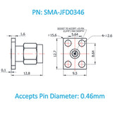 SMA オス 現場交換可能コネクタ 4 穴フランジ、8.6mmX5.6mm 穴間隔、DC-26.5GHz