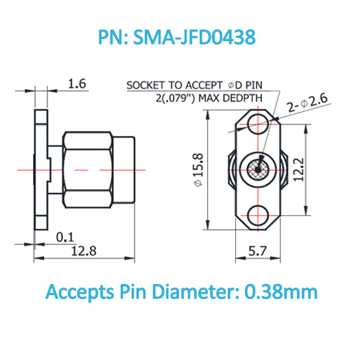 F.T.D様用2 SMA Male Field Replaceable Connector 2-Hole Flange ｜ 12.2mm