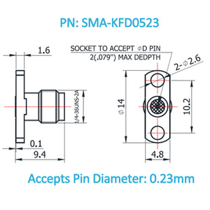 SMA Female Field Replaceable Connector 2-Hole Flange,10.2mm Hole Spacing,  DC-26.5GHz